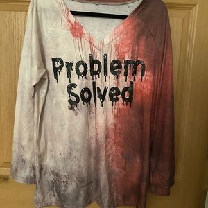 Graphic Long Sleeve Shirt with 'Problem Solved' Print